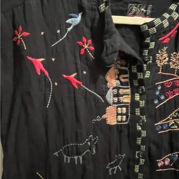 Johnny Was Biya Embroidered Black Boho Tunic - Size S - Floral Silk Blend - NWOT - Picture 6 of 15